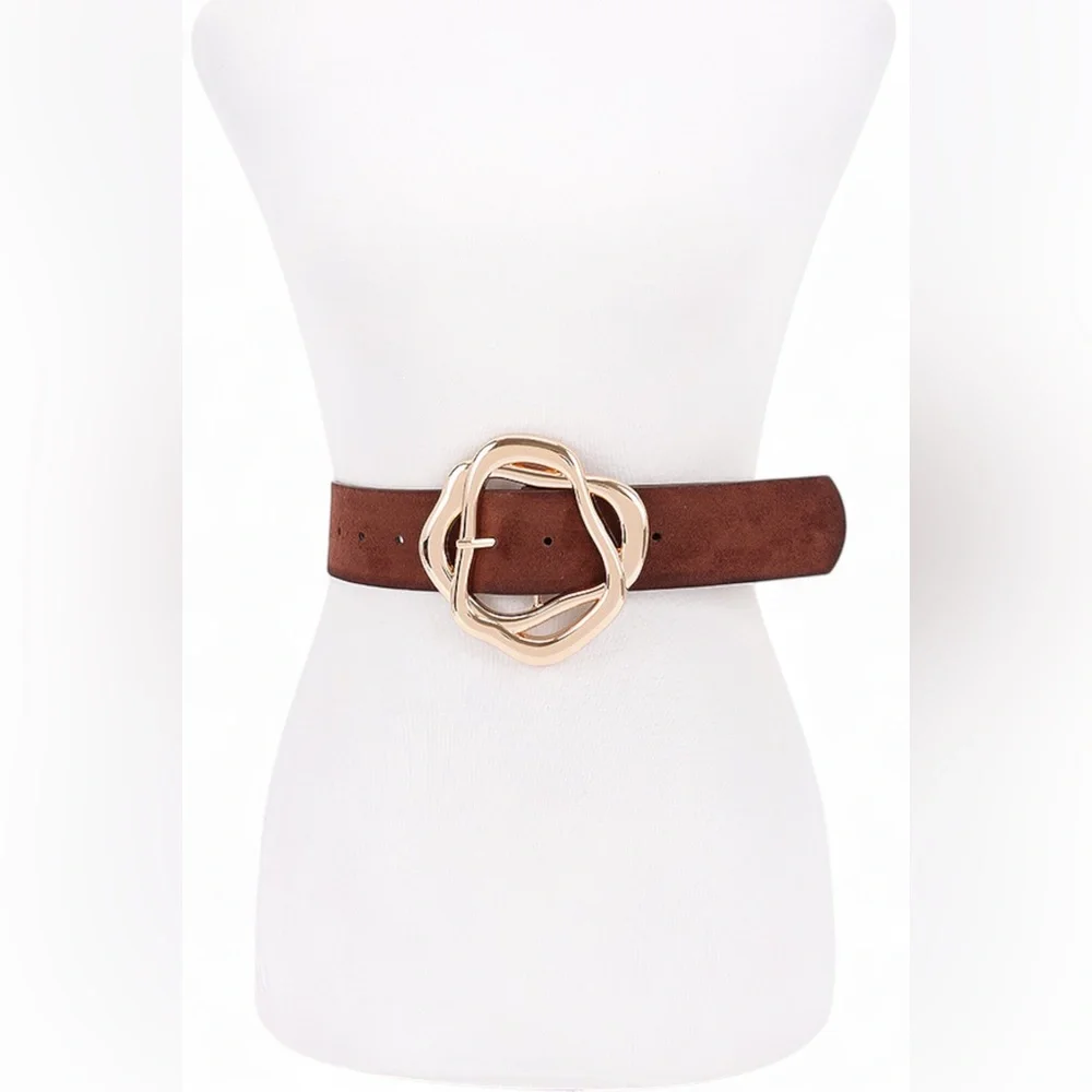 Vegan Suede Statement Belt - Brown, Camel, Black